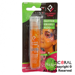 GLITTER EN GEL PELO ROSTRO CUERPO NARANJA FLUO 855-02 X 20 GR x 1